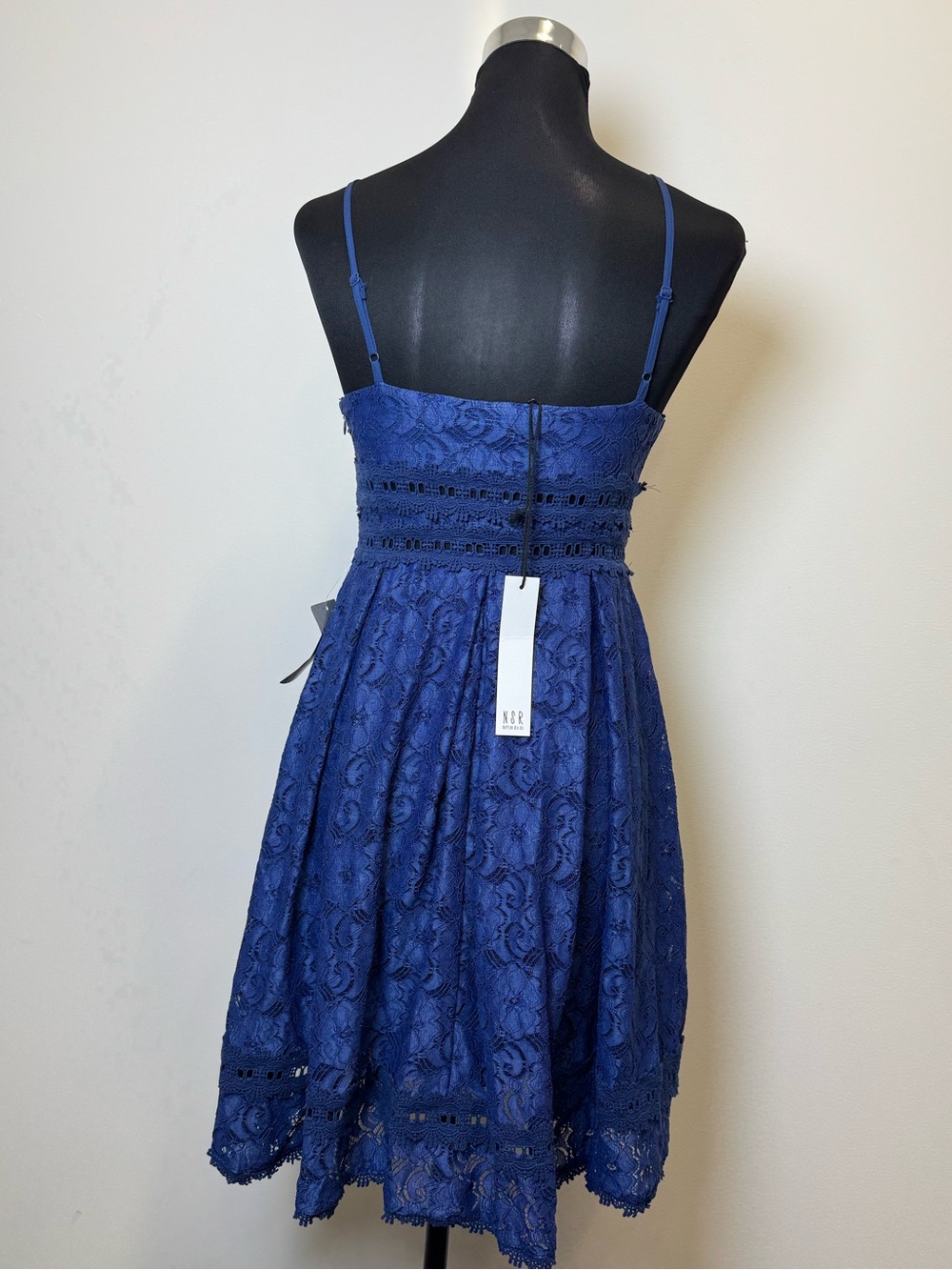 Royal Blue Lace Spaghetti Strap Dress - Delicate Crochet Waist - Picture 3 of 7